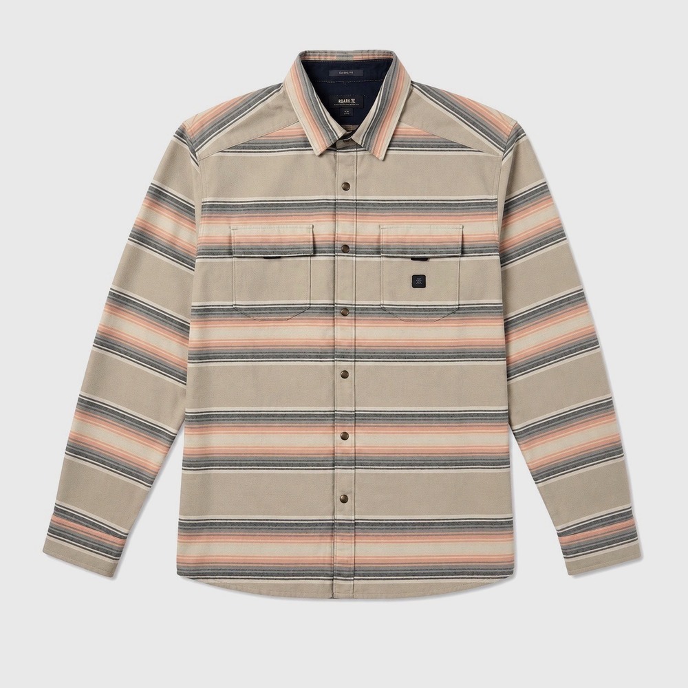 Roark Diablo Flannel Shirt Men Small Beige Stripe Technical Prep Gorpcore Vented